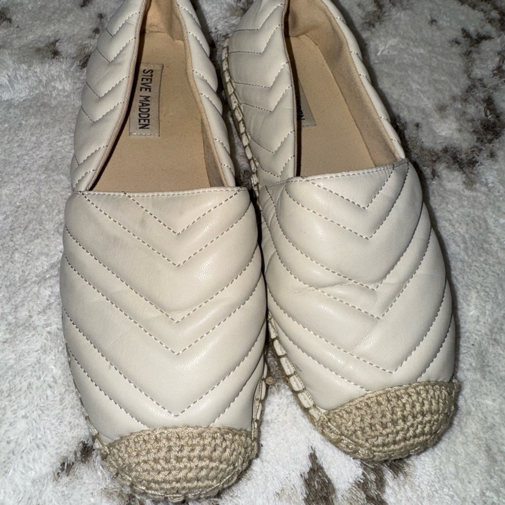 Steve Madden Cream Espadrille Flats with Quilted Design